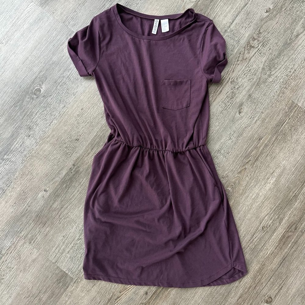 Short Sleeved Jersey Dress with Pockets Purple Divided H & M Size Small